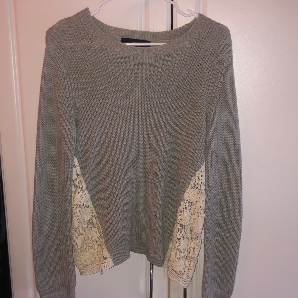 Medium Grey Forever 21 Sweater with White Lace